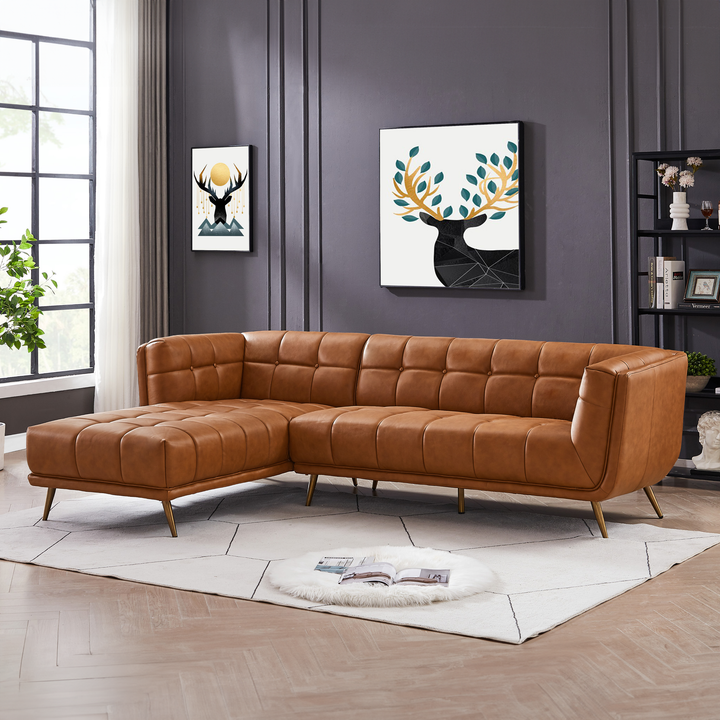 Addison Left Sectional Cognac Leather Sofa.