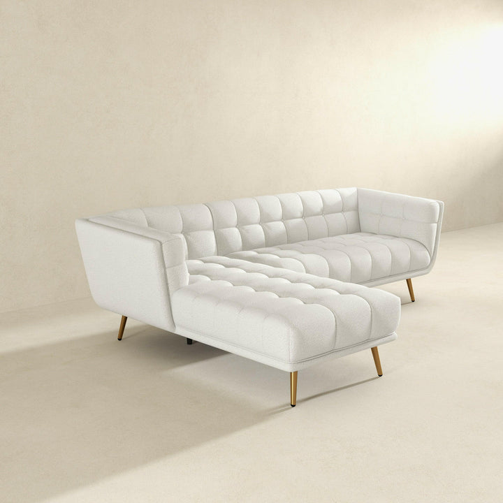 Addison Left Sectional Cream Boucle Sofa.