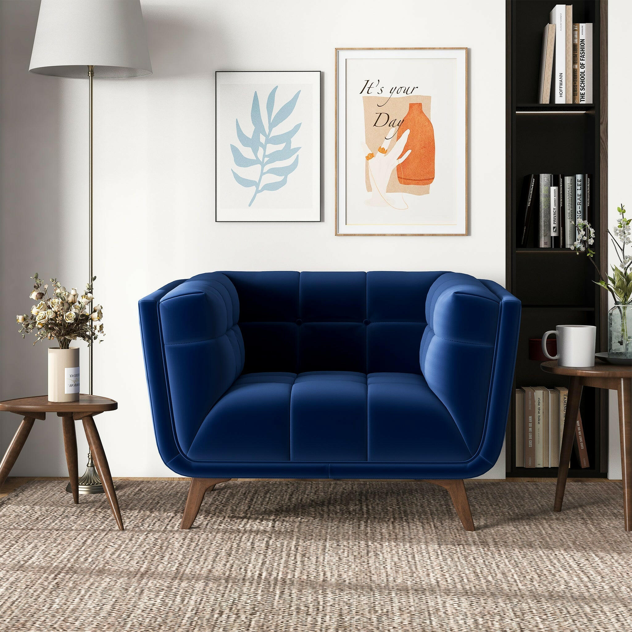 Addison Dark Blue Velvet Lounge Chair.