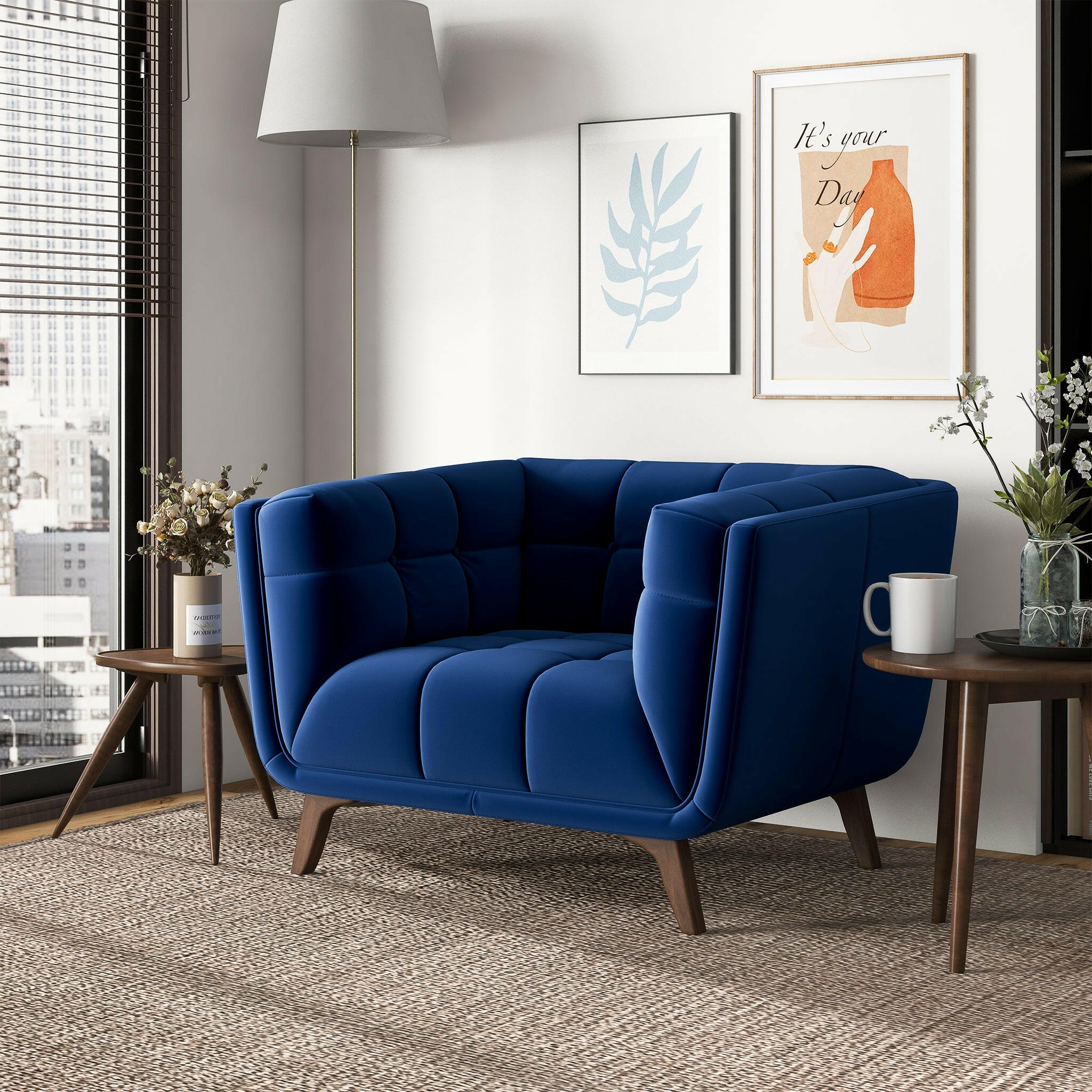 Addison Dark Blue Velvet Lounge Chair.