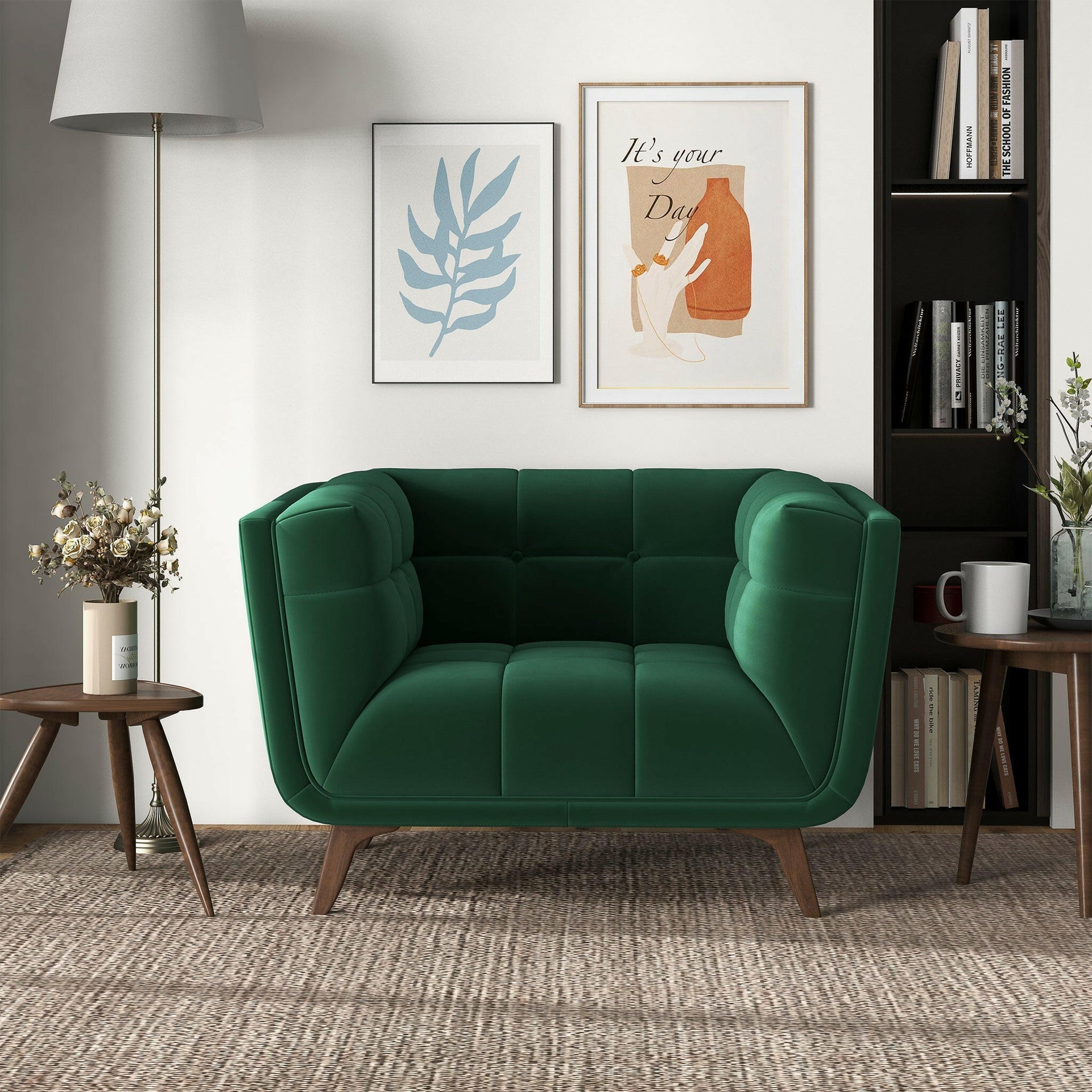 Addison Lounge Chair (Dark Green Velvet).