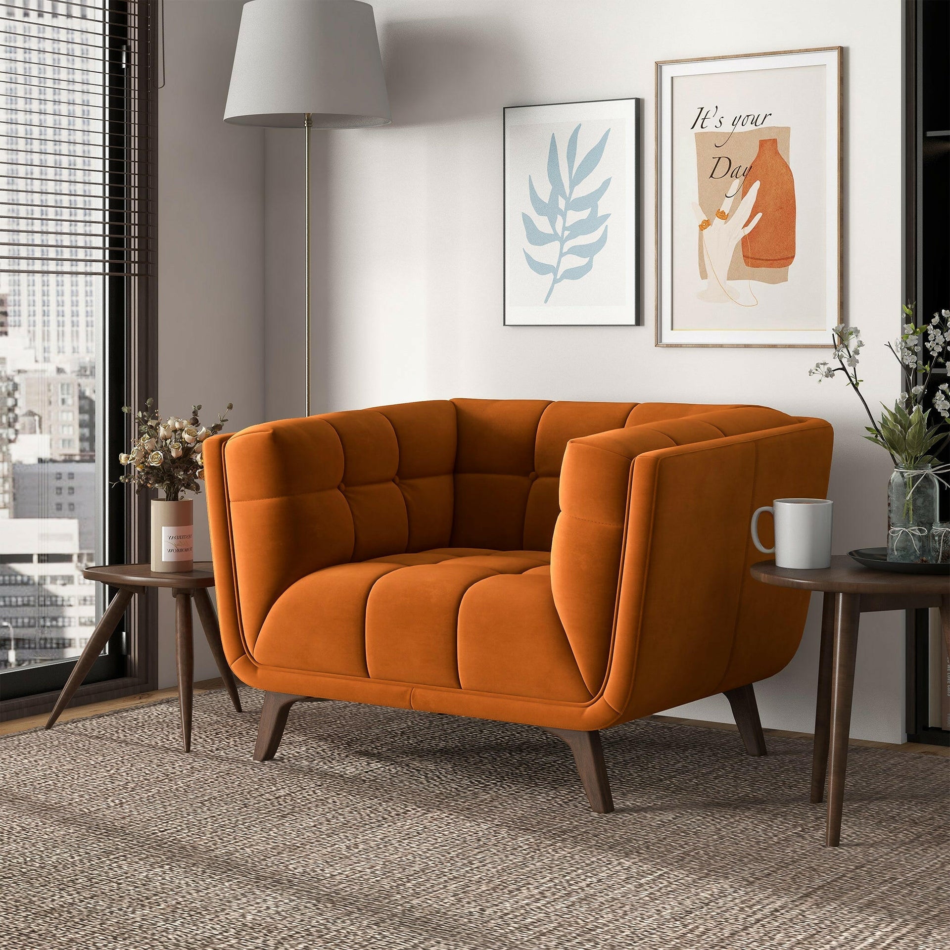 Addison Lounge Chair (Burnt Orange Velvet).