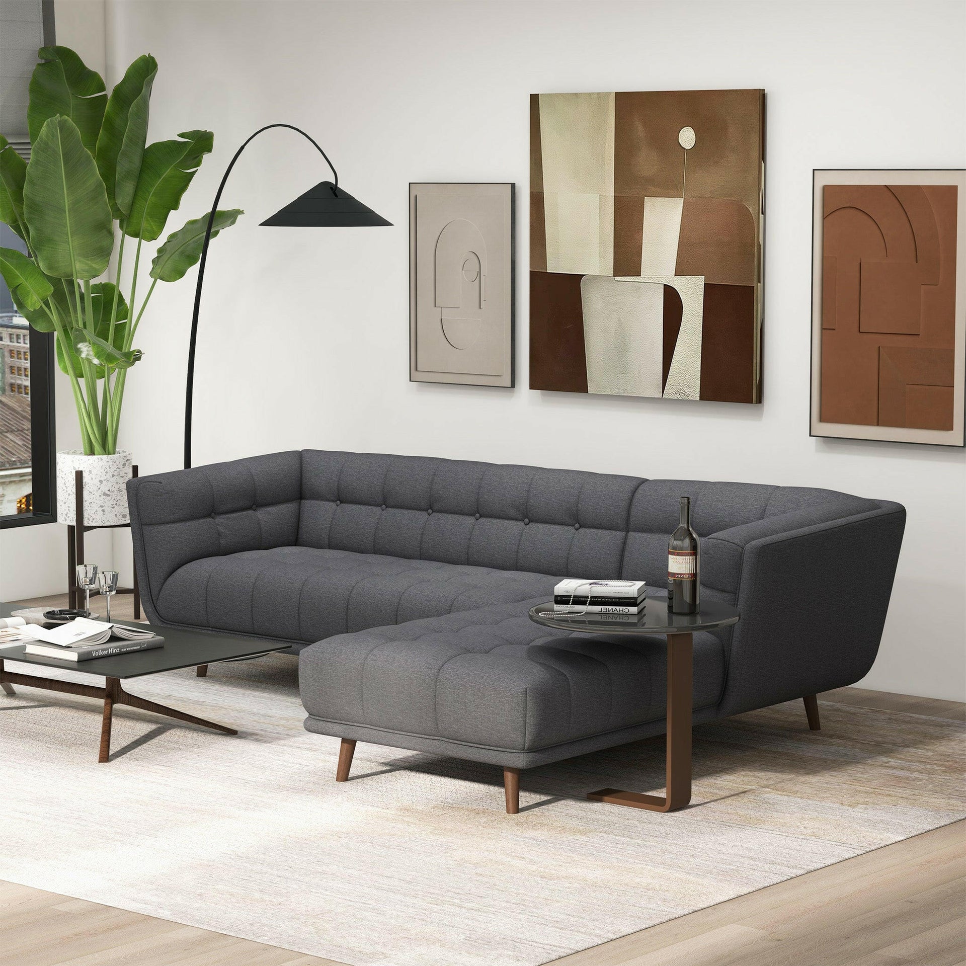 Addison Right Sectional Ash Grey Fabric Sofa.