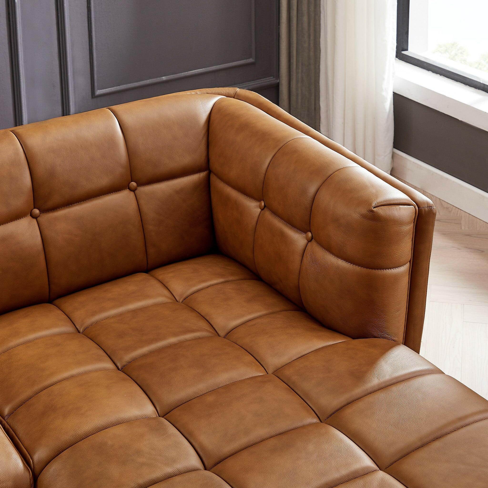 Addison Right Sectional Cognac Leather Sofa.