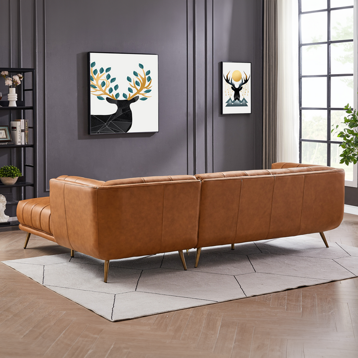 Addison Right Sectional Cognac Leather Sofa.