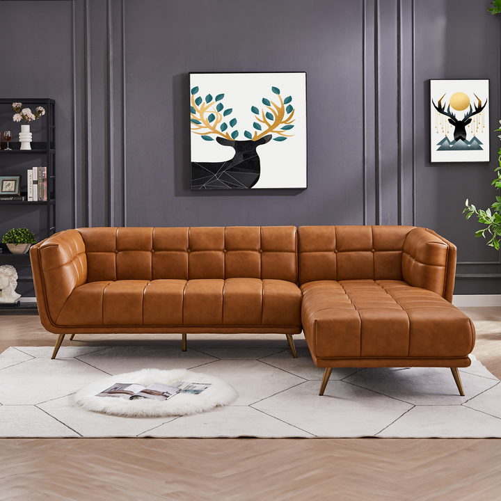 Addison Right Sectional Cognac Leather Sofa.