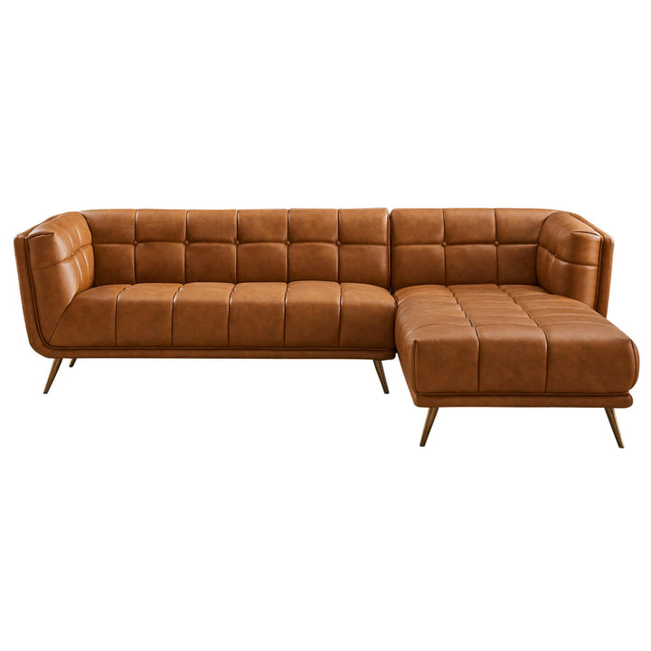 Addison Right Sectional Cognac Leather Sofa.