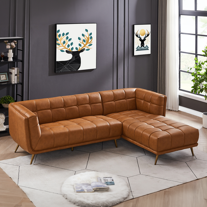 Addison Right Sectional Cognac Leather Sofa.