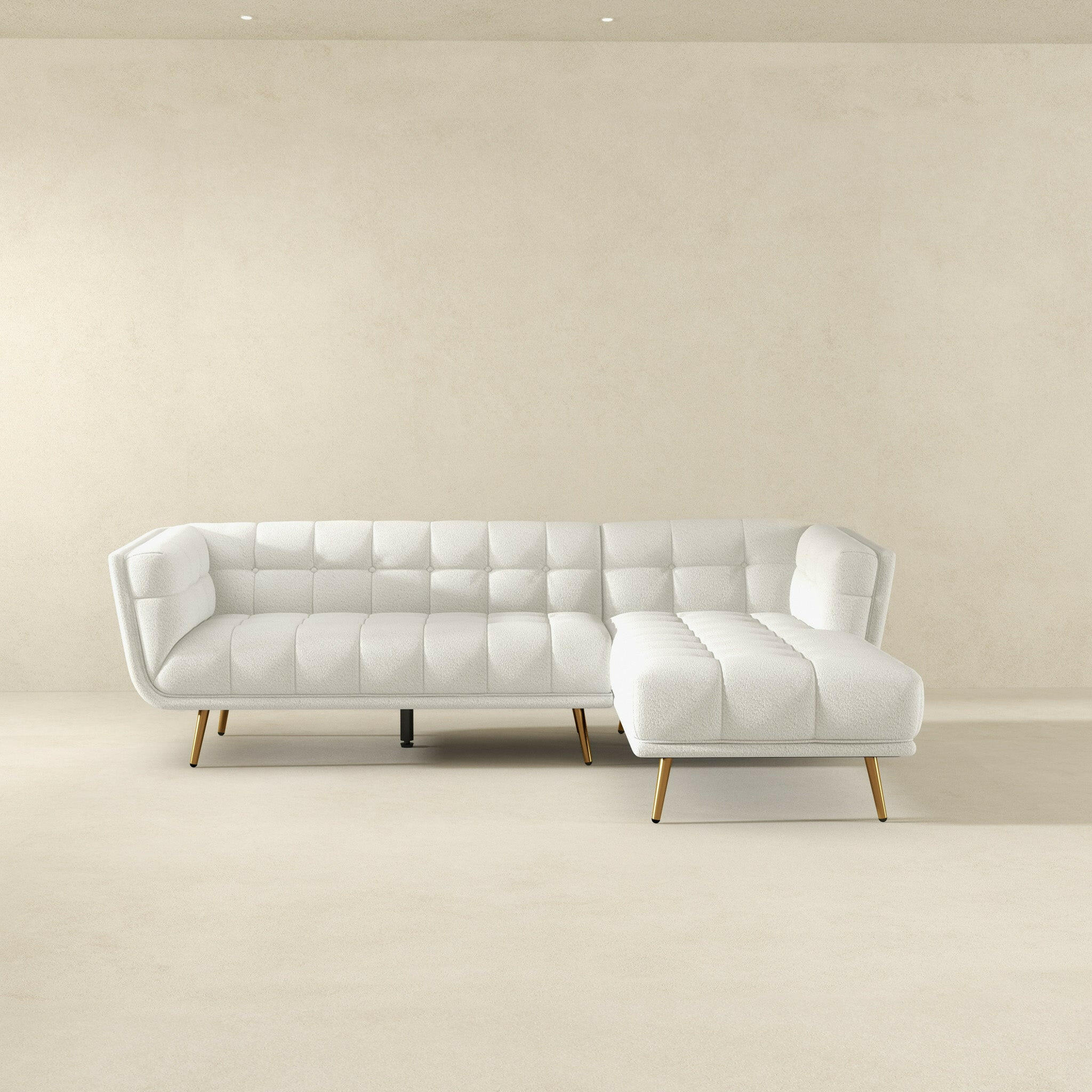 Addison Right Sectional Cream Boucle Sofa.