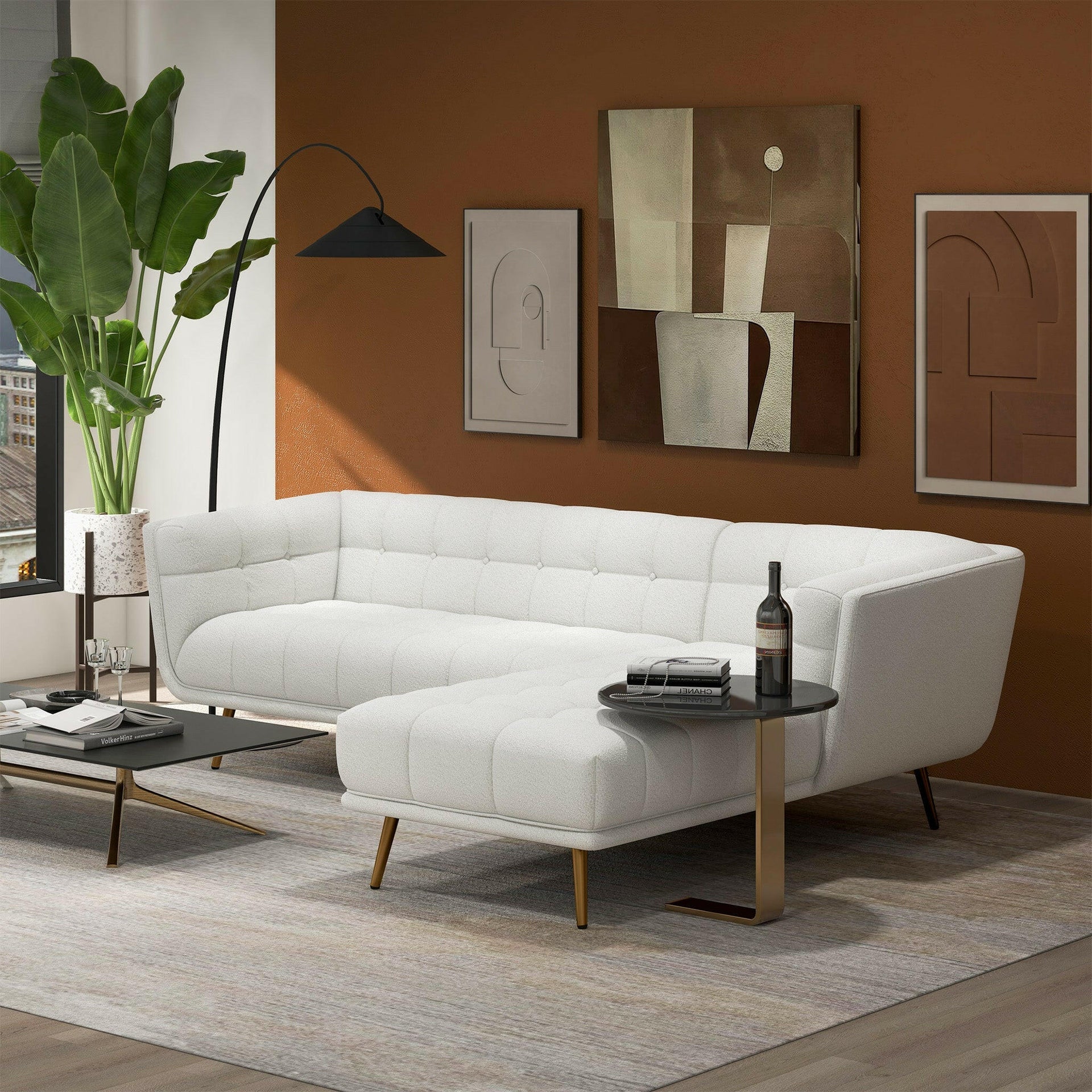 Addison Right Sectional Cream Boucle Sofa.