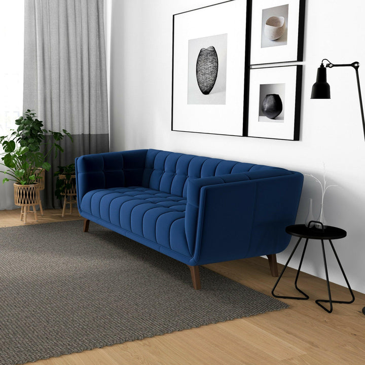 Addison Sofa (Large - Dark Blue Boucle with Metal Feet).