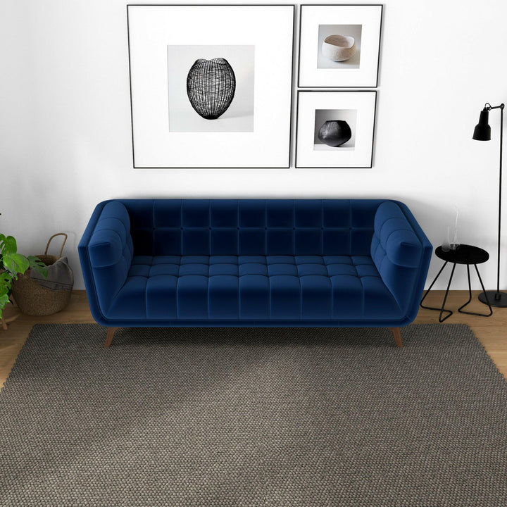 Addison Sofa (Large - Dark Blue Boucle with Metal Feet).