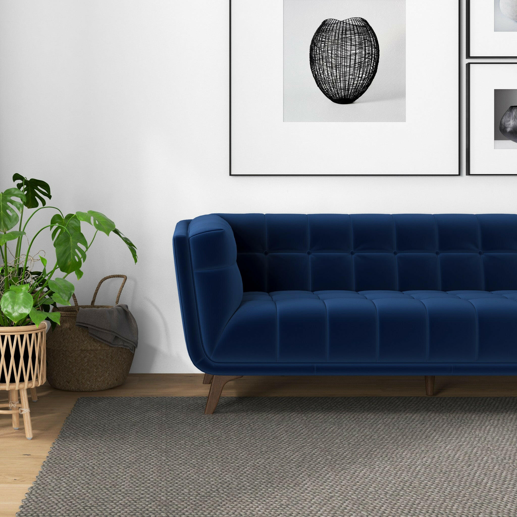 Addison Sofa (Large - Dark Blue Boucle with Metal Feet).