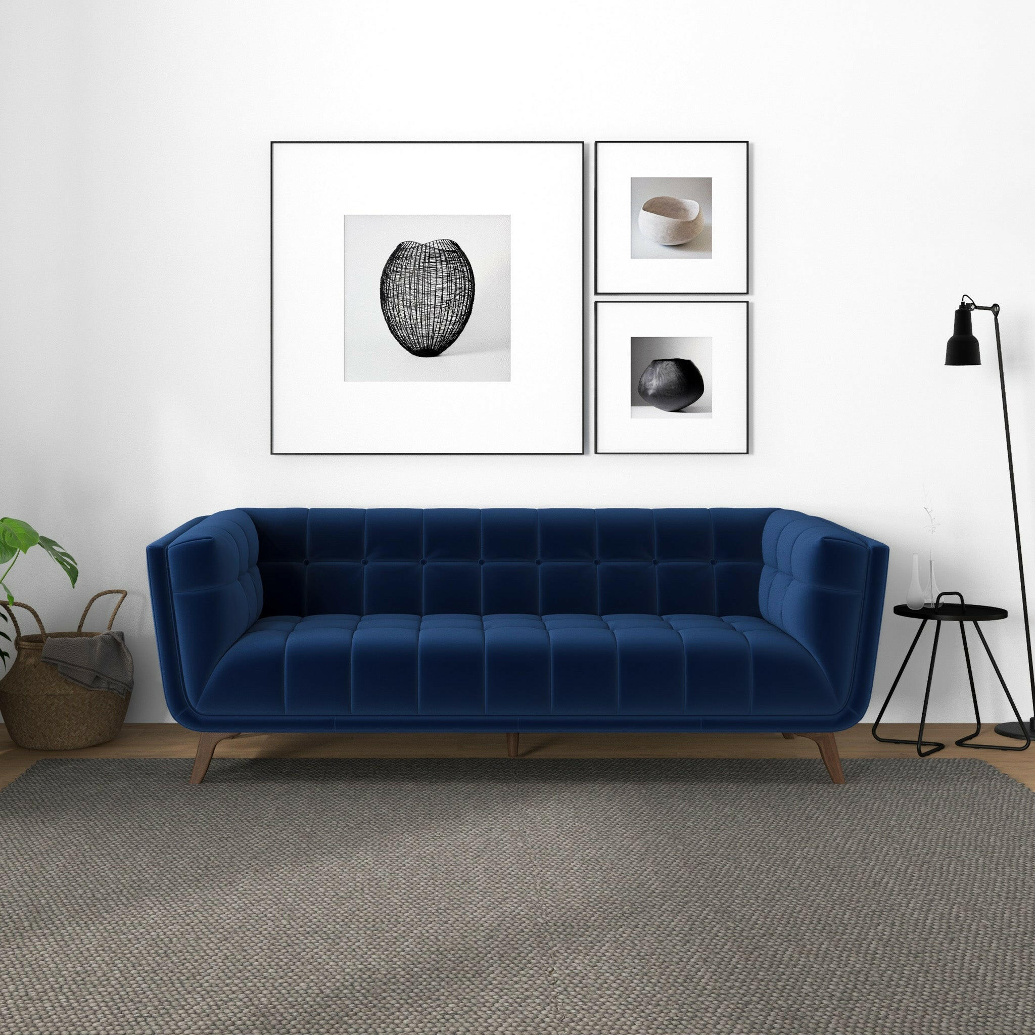 Addison Sofa (Large - Dark Blue Boucle with Metal Feet).