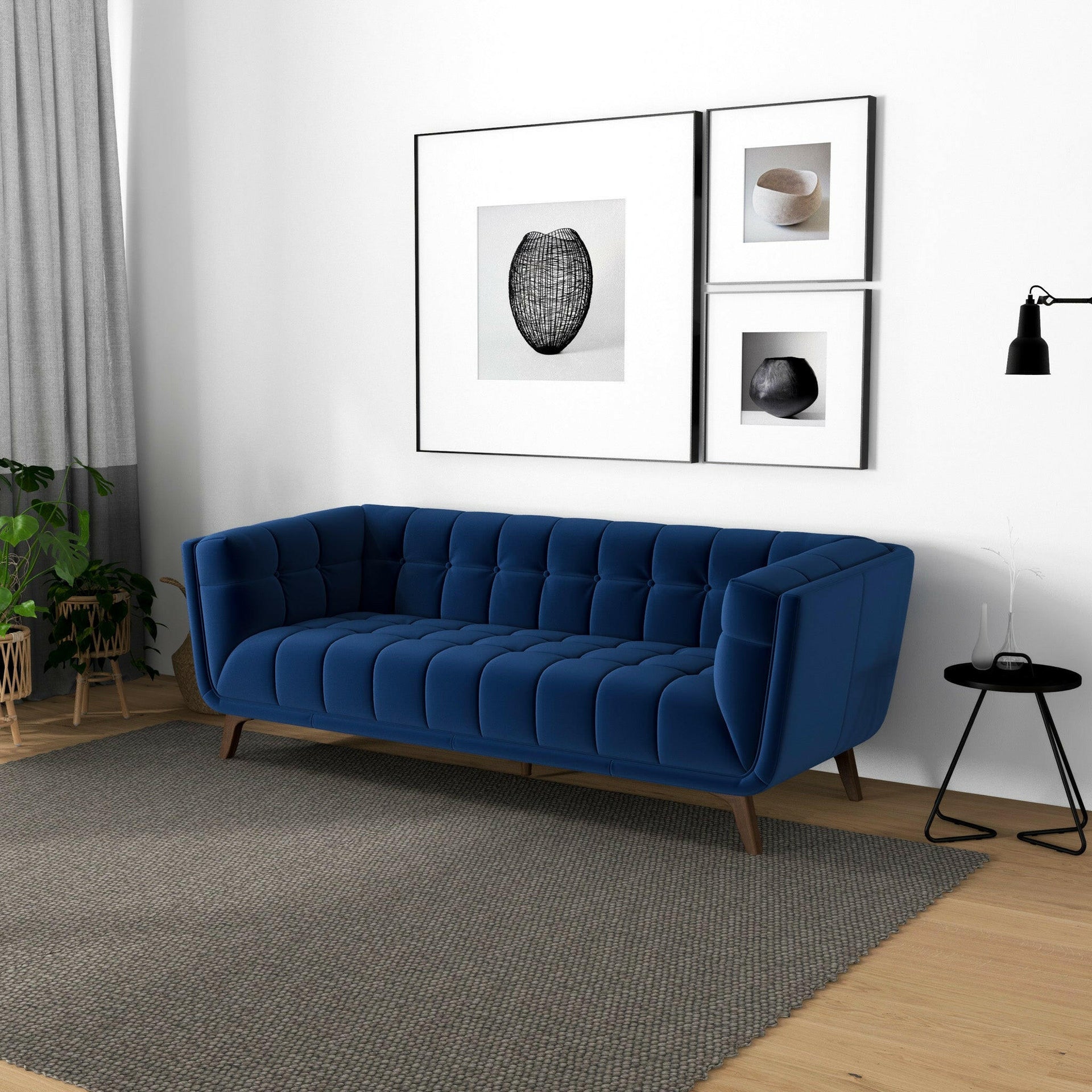 Addison Sofa (Large - Dark Blue Boucle with Metal Feet).