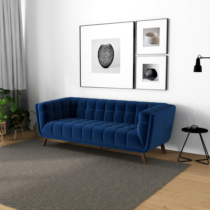 Addison Sofa (Large - Dark Blue Boucle with Metal Feet).