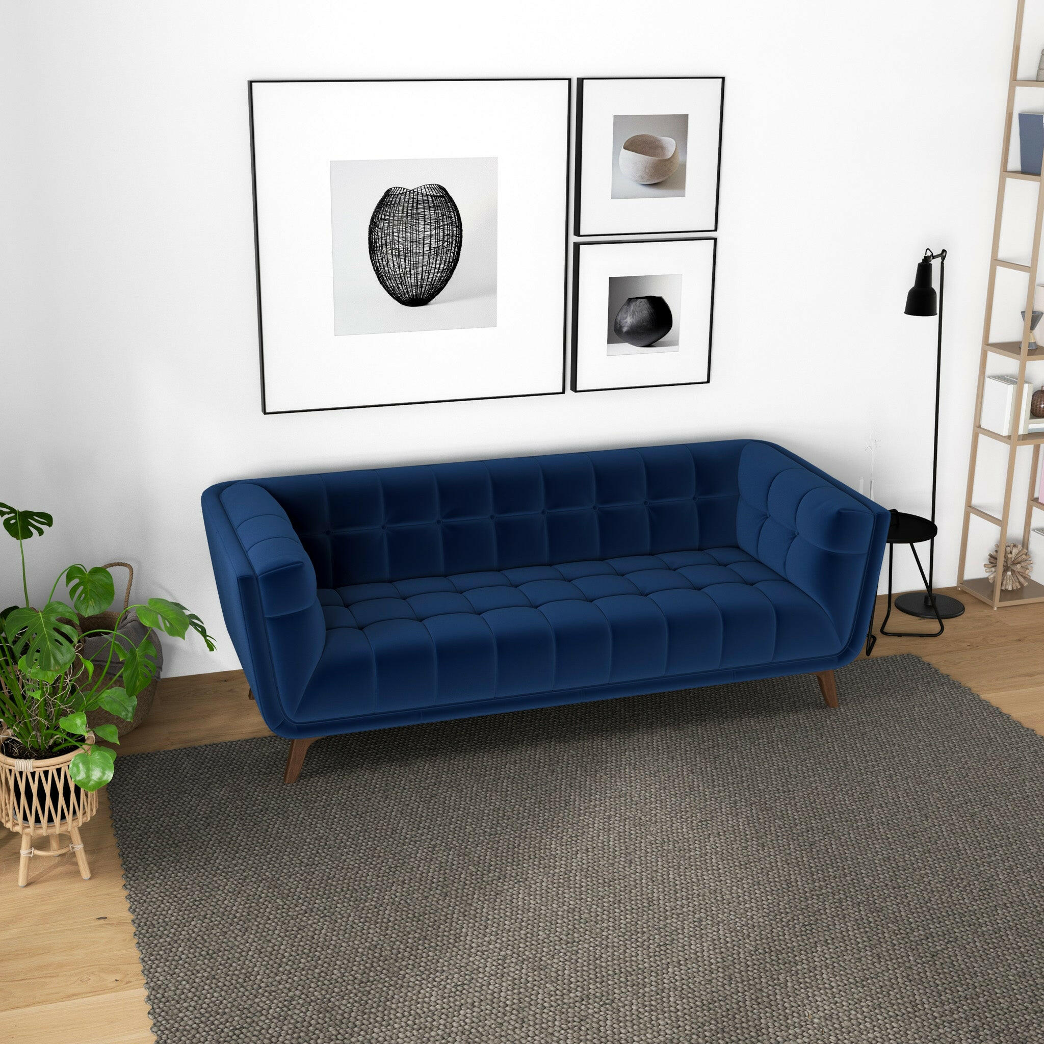 Addison Sofa (Large - Dark Blue Boucle with Metal Feet).