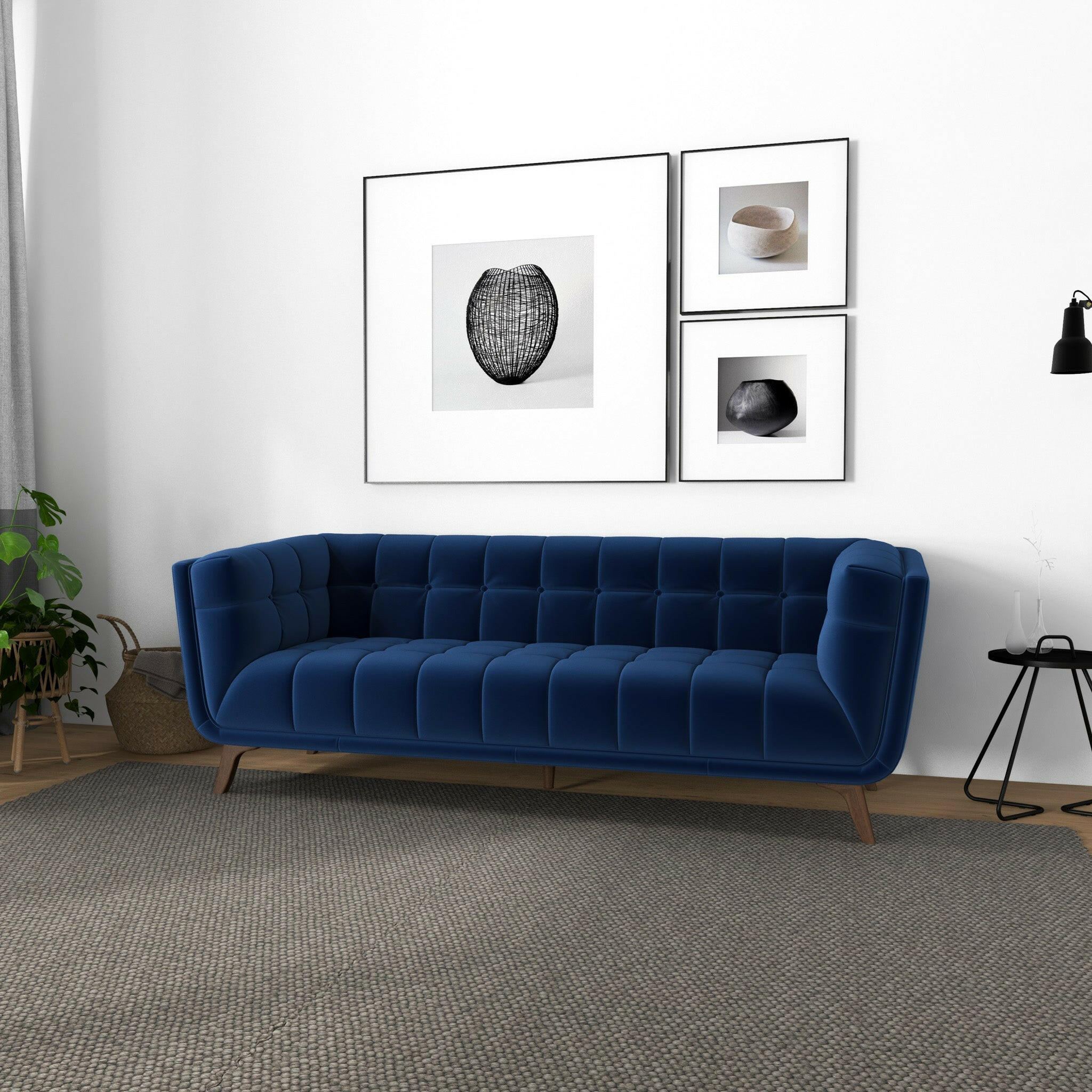 Addison Sofa (Large - Dark Blue Boucle with Metal Feet).