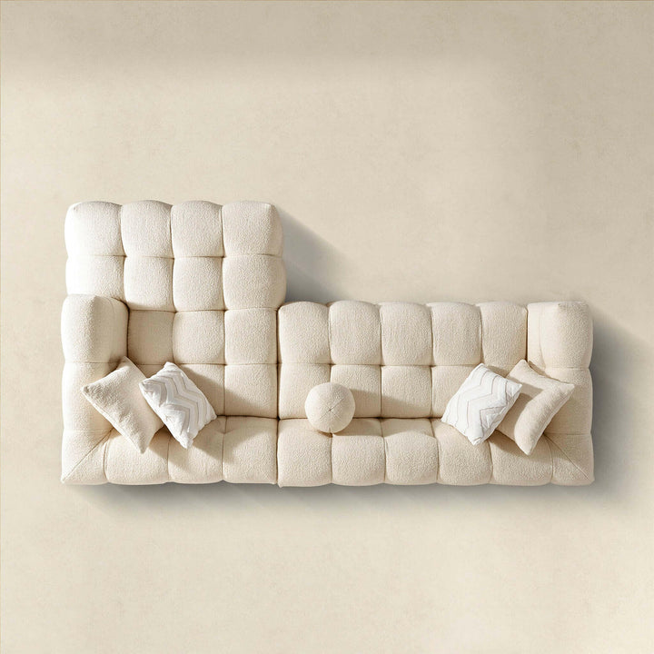 Alana Tufted Ivory Boucle Right Sectional Sofa.