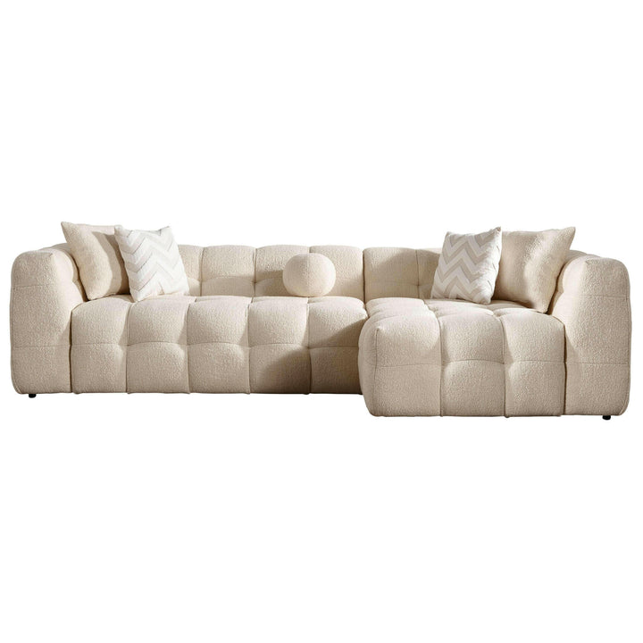 Alana Tufted Ivory Boucle Right Sectional Sofa.