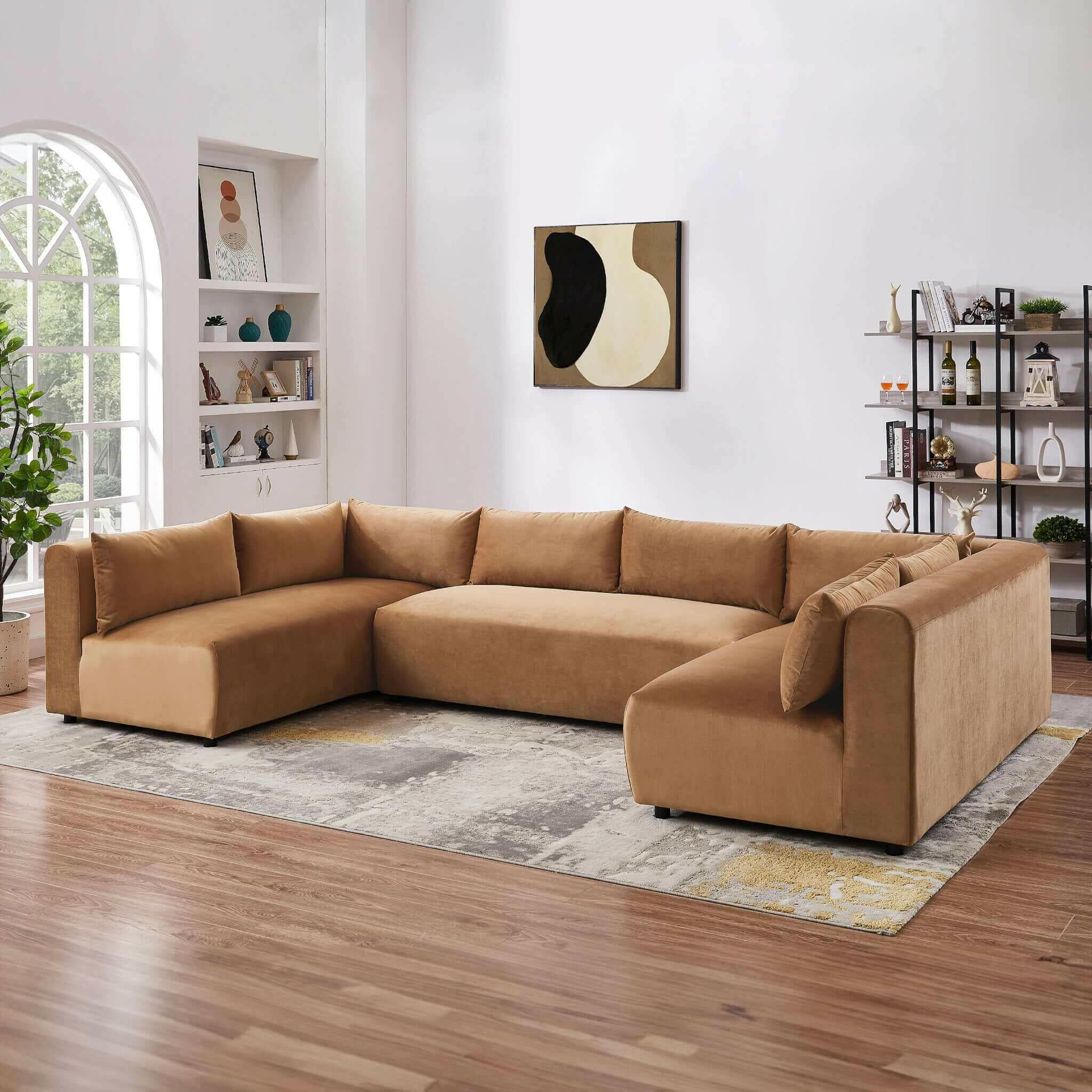 Aleny Cognac Velvet Modular Corner Sofa.