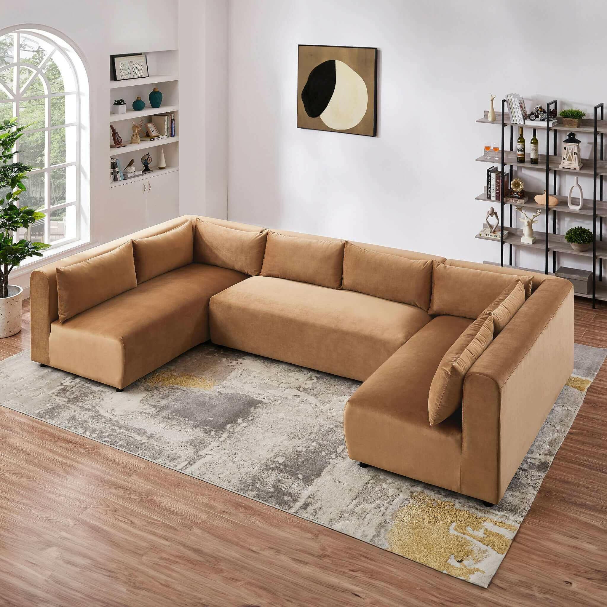 Aleny Cognac Velvet Modular Corner Sofa.