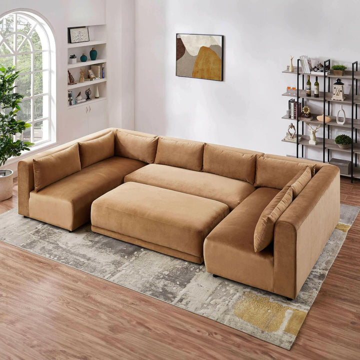 Aleny Cognac Velvet Modular Corner Sofa.