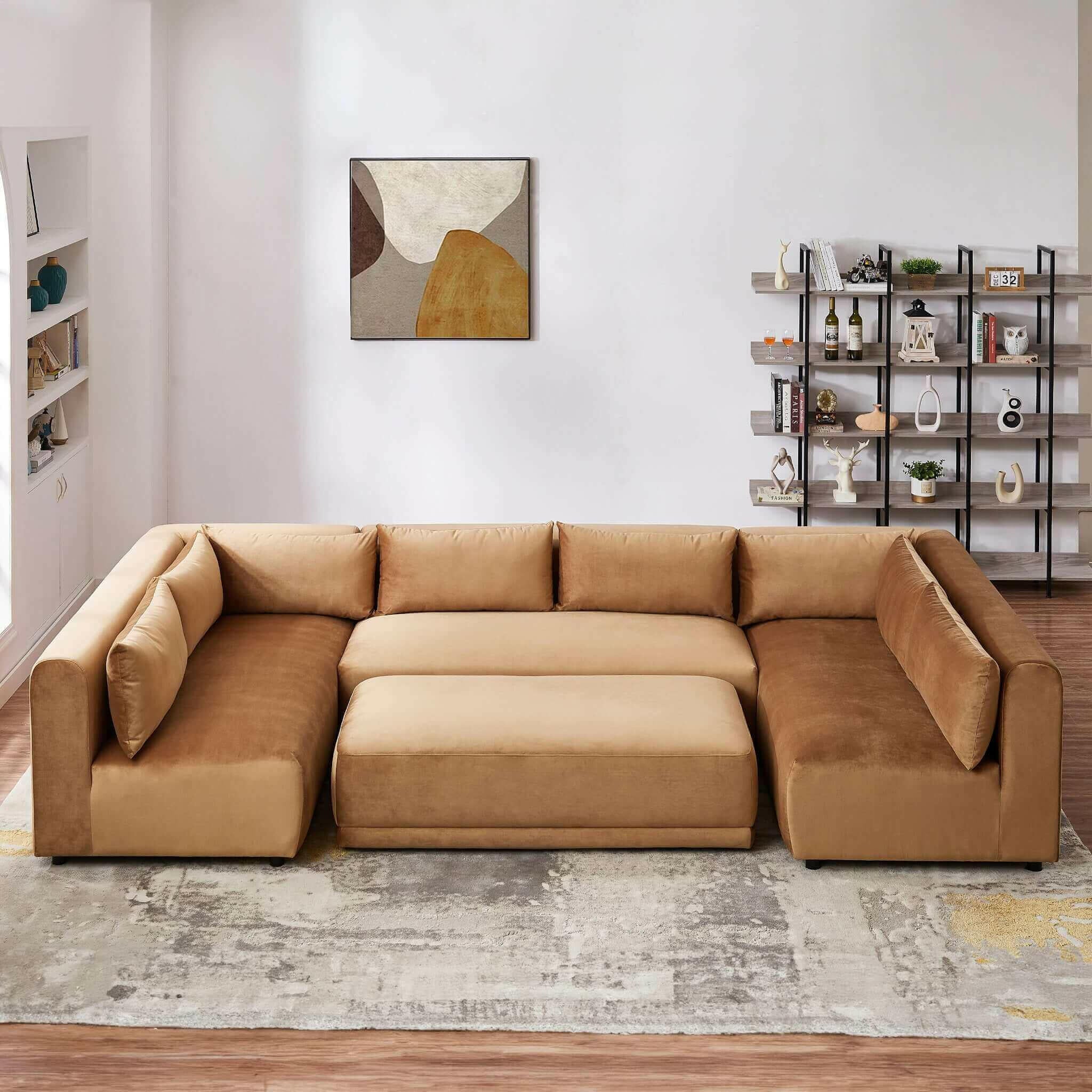 Aleny Cognac Velvet Modular Corner Sofa.