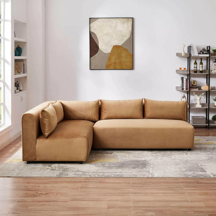 Aleny Cognac Velvet Modular Corner Sofa.