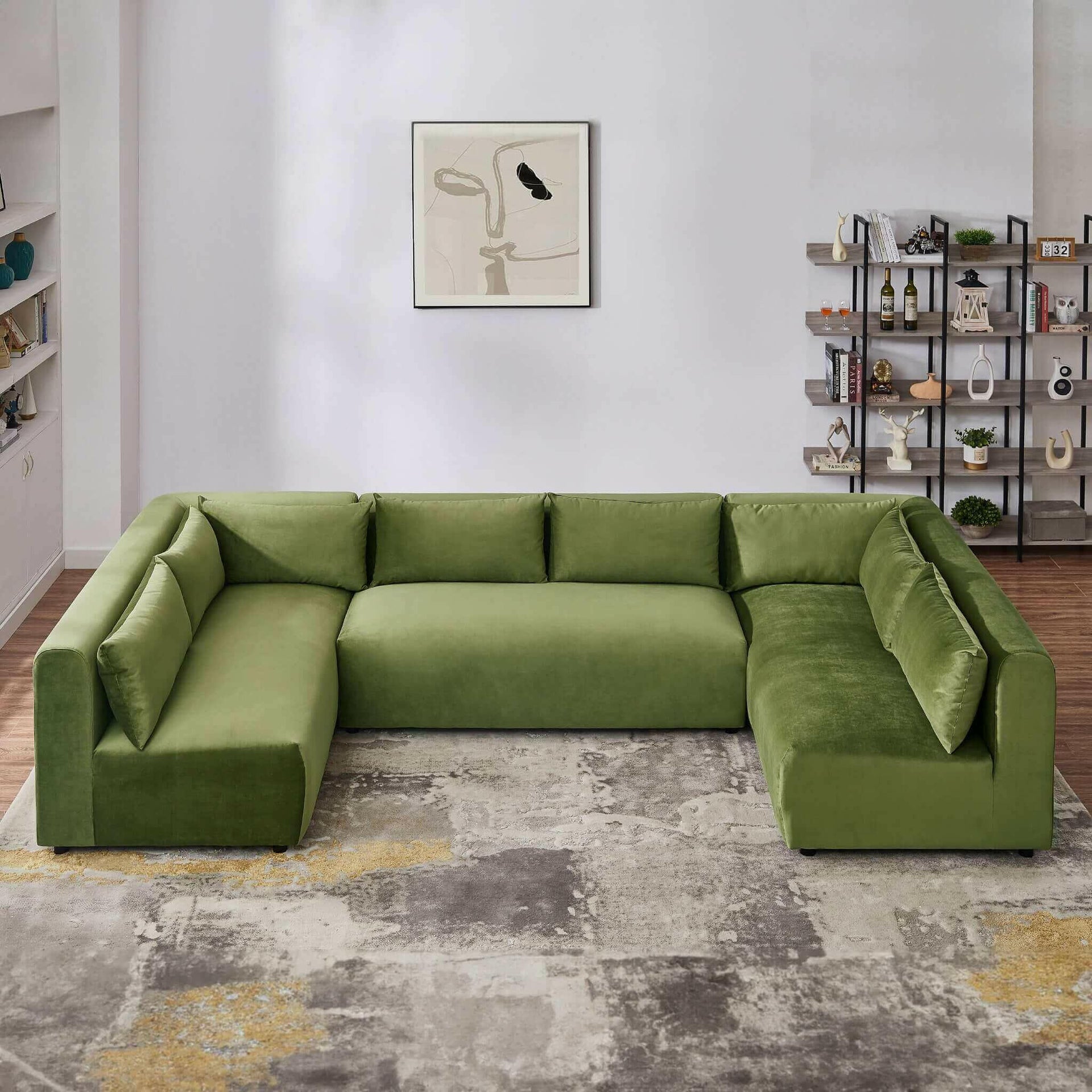 Aleny Green Velvet Modular Corner Sofa.