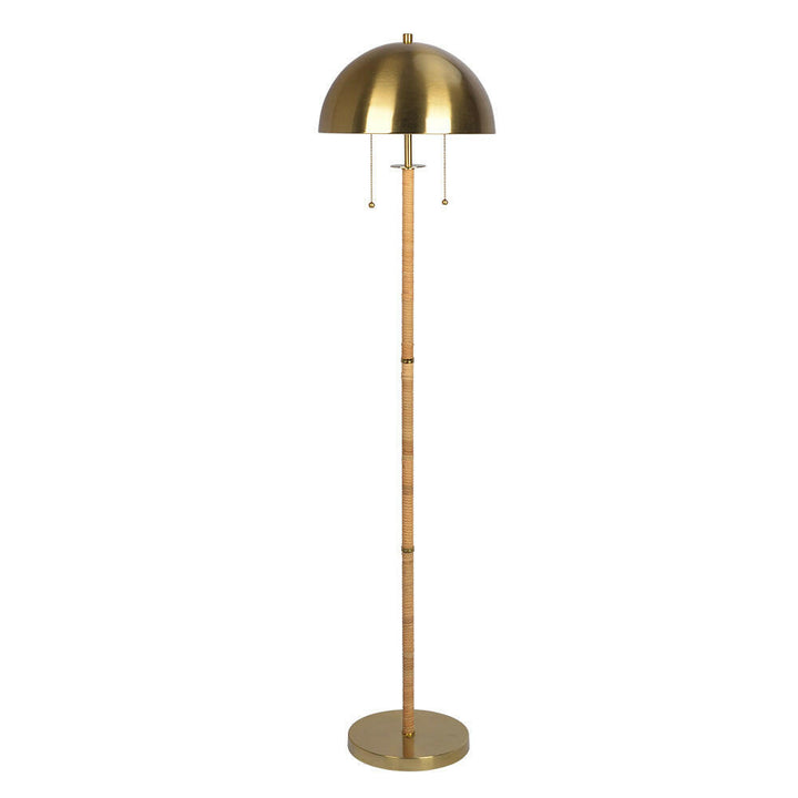 Allure 2-Light Floor Lamp, Gold Brass, Natural Rattan Tube , Double On/Off Pull Chain.