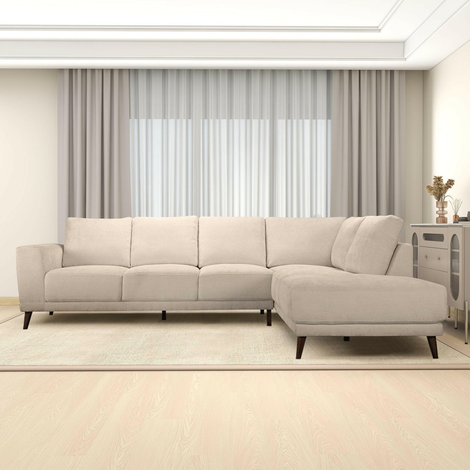 Amara Right Sectional Cream Fabric Sofa.