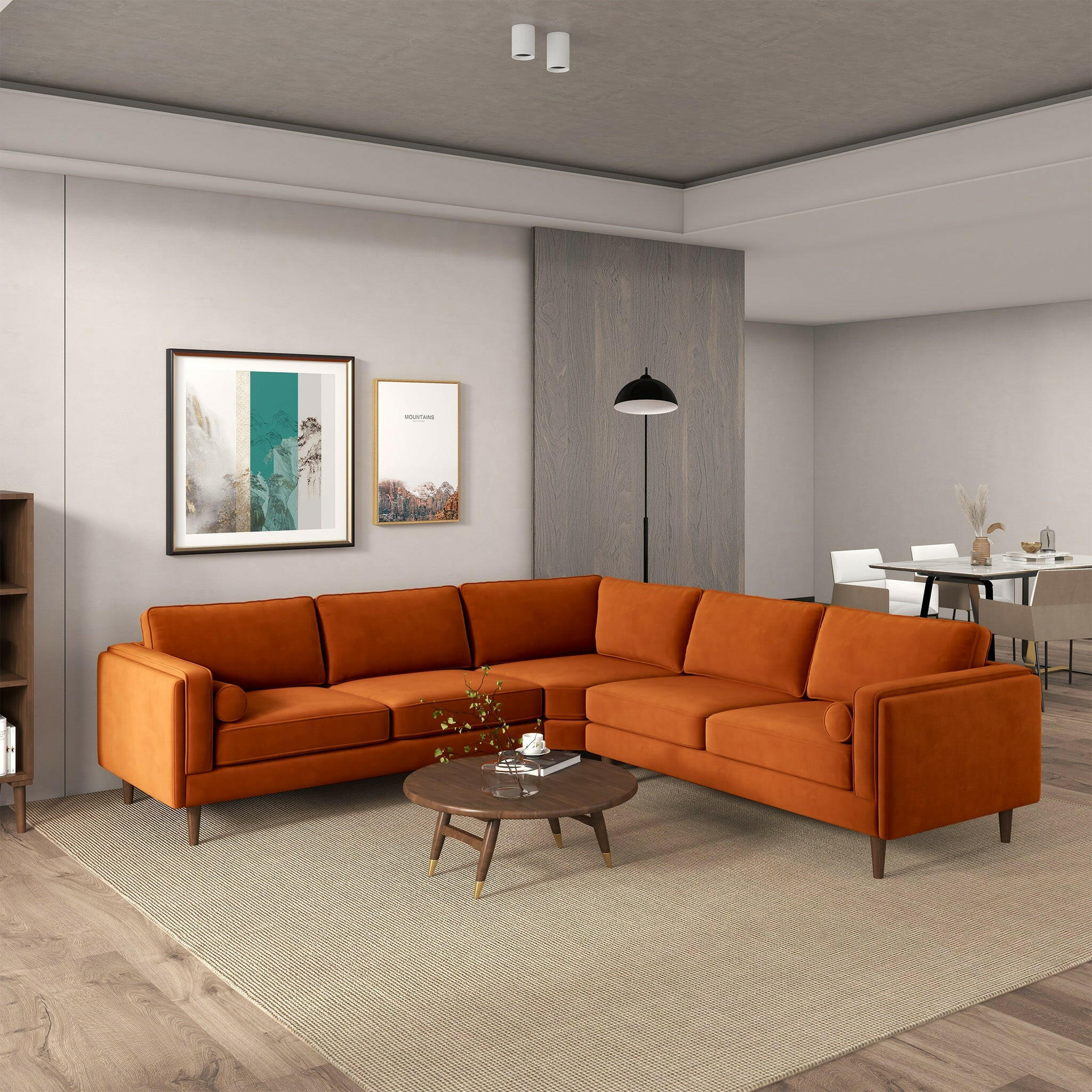 Amber Burnt Orange Corner Sectional Sofa.