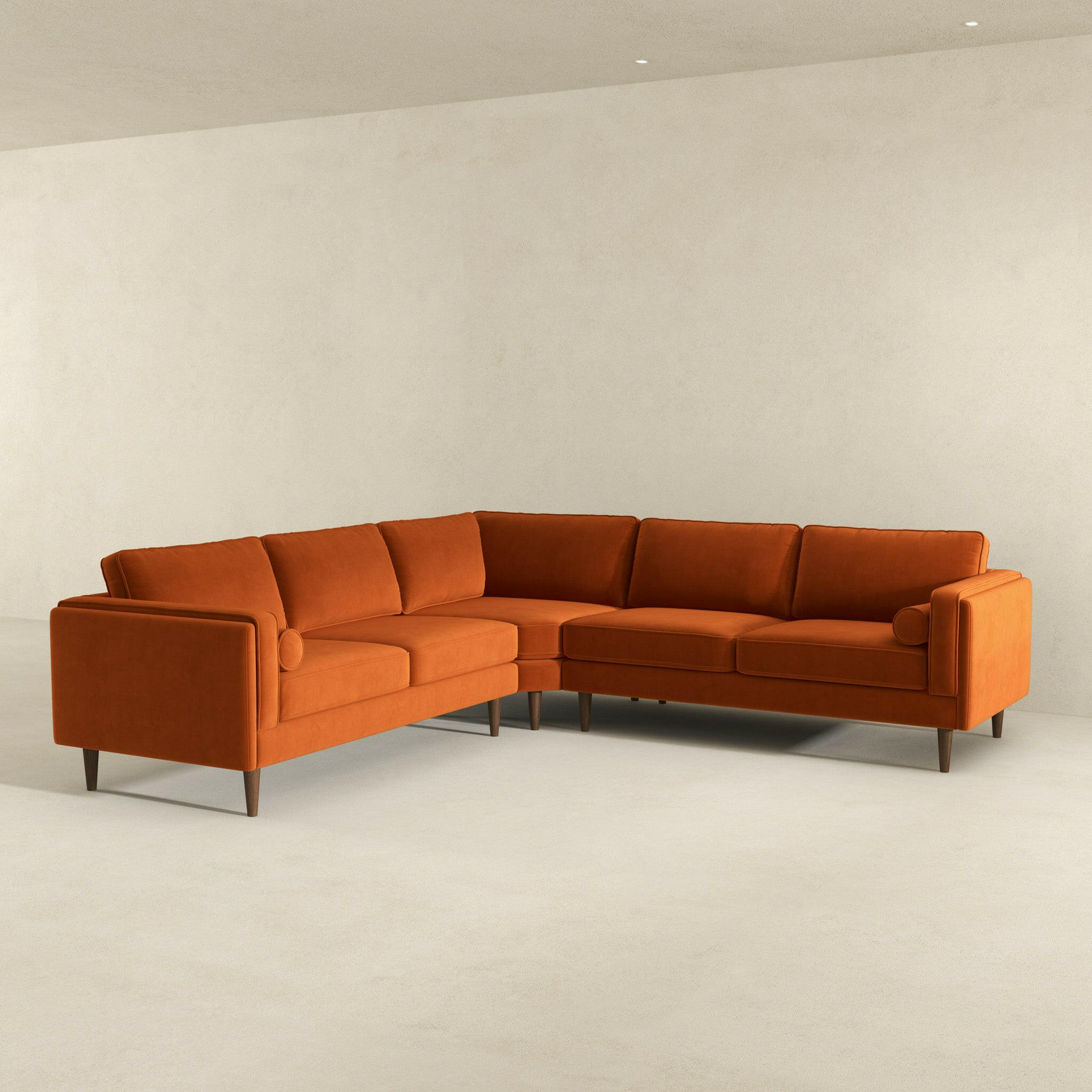 Amber Burnt Orange Corner Sectional Sofa.