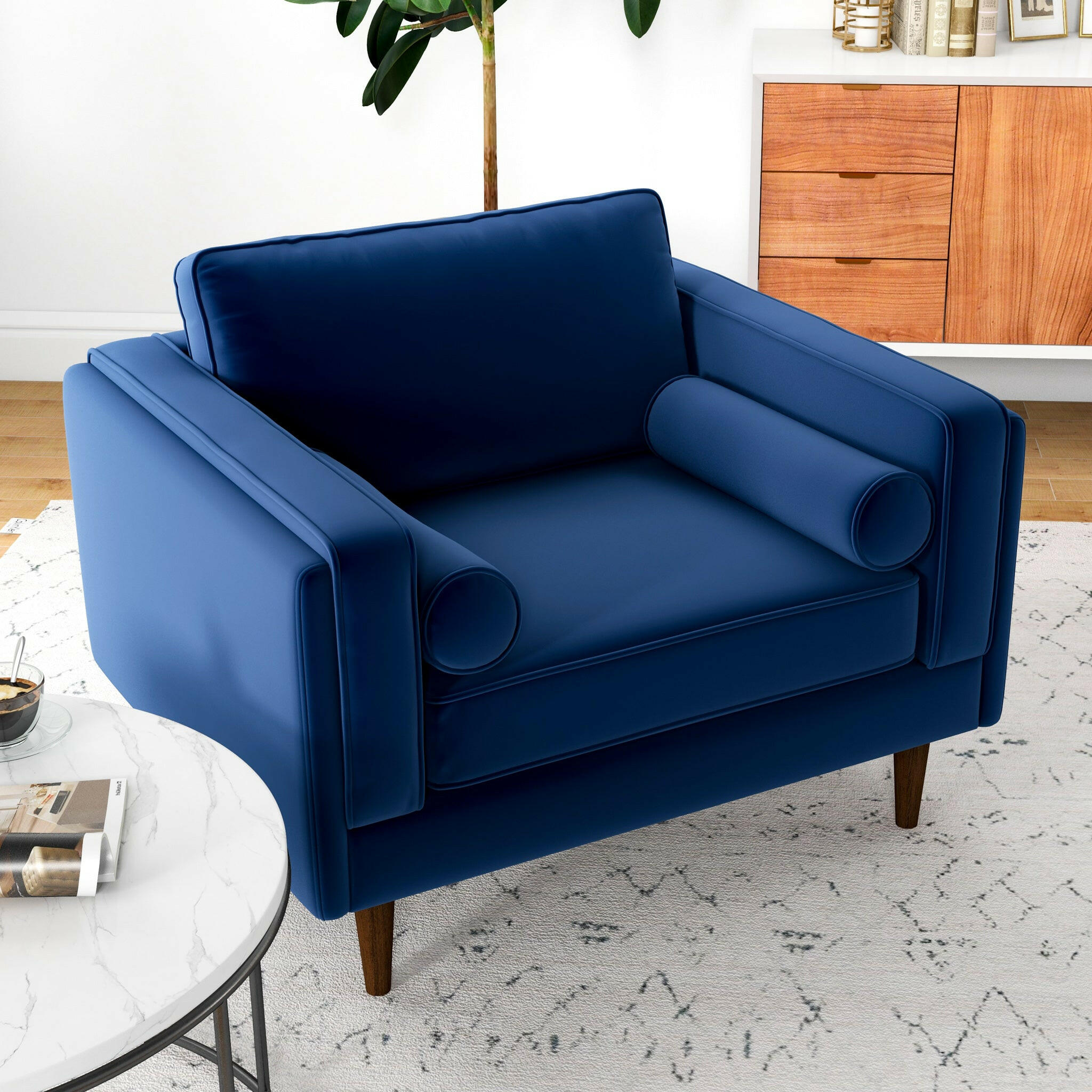 Amber Lounge Chair (Navy Blue Velvet).