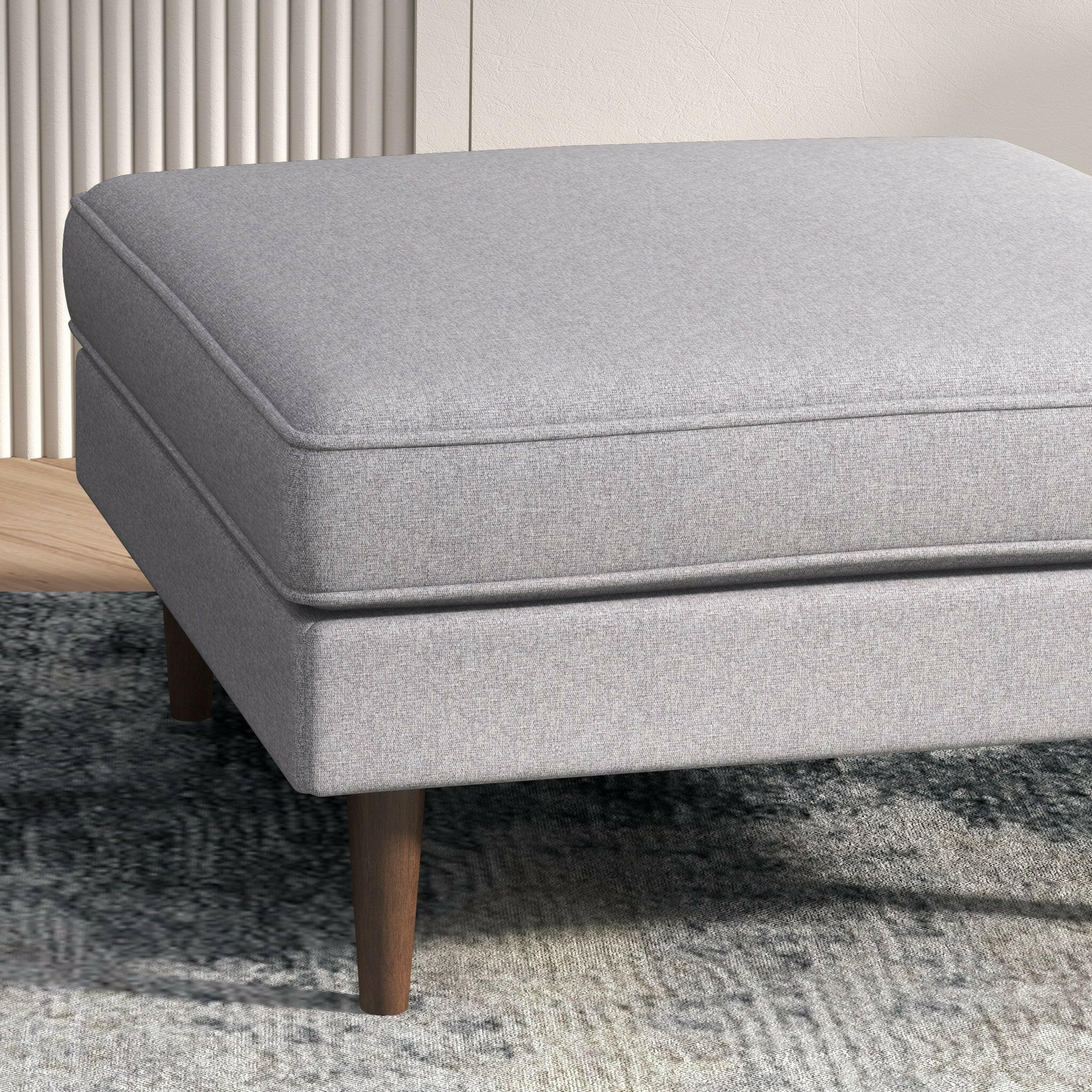 Amber Square Upholstered Ottoman (Light Gray Linen).