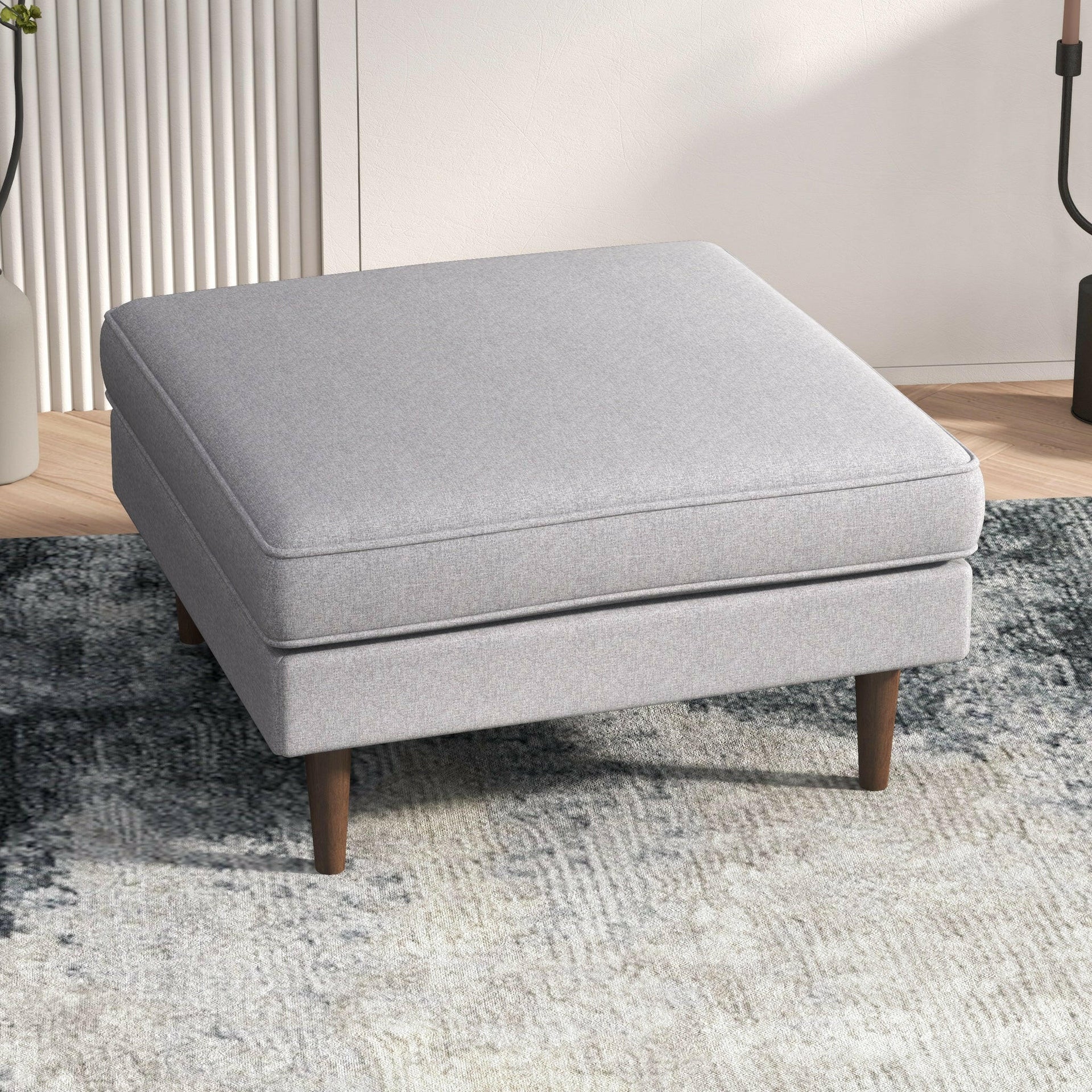 Amber Square Upholstered Ottoman (Light Gray Linen).