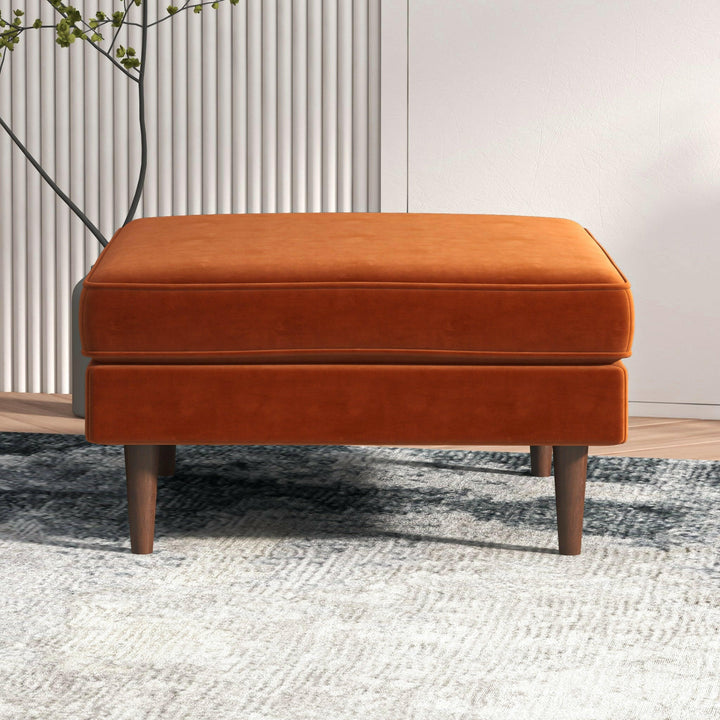 Amber Square Upholstered Ottoman (Burnt Orange Velvet).