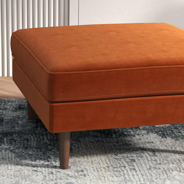 Amber Square Upholstered Ottoman (Burnt Orange Velvet).