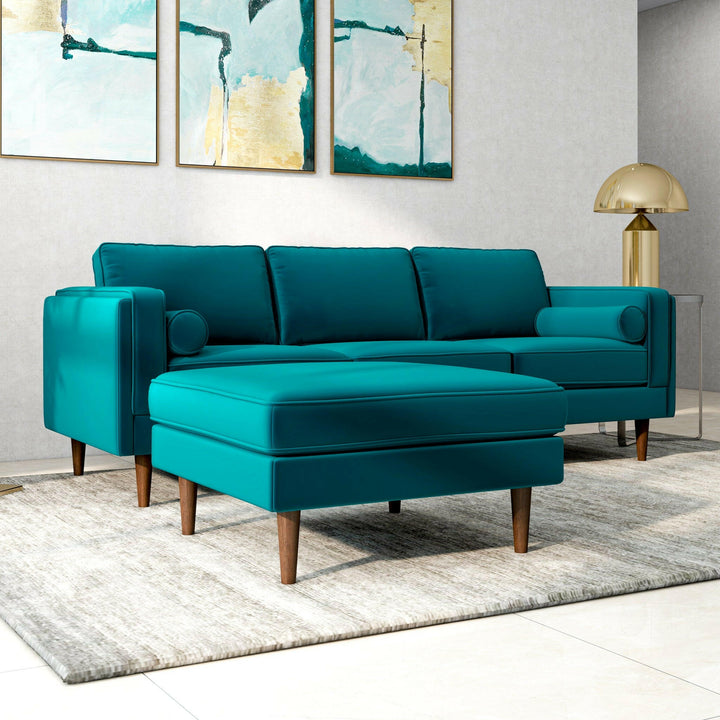 Amber Square Upholstered Ottoman (Teal Velvet).