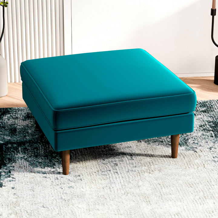 Amber Square Upholstered Ottoman (Teal Velvet).