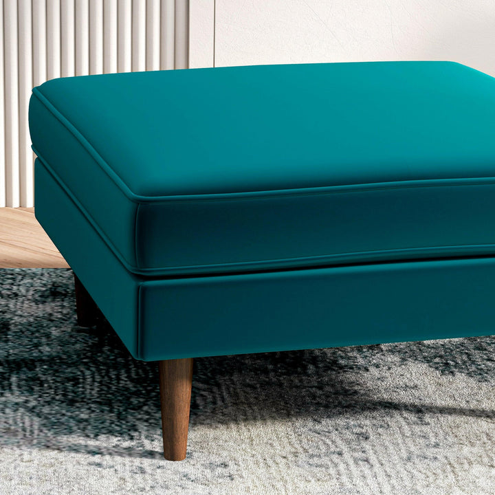 Amber Square Upholstered Ottoman (Teal Velvet).