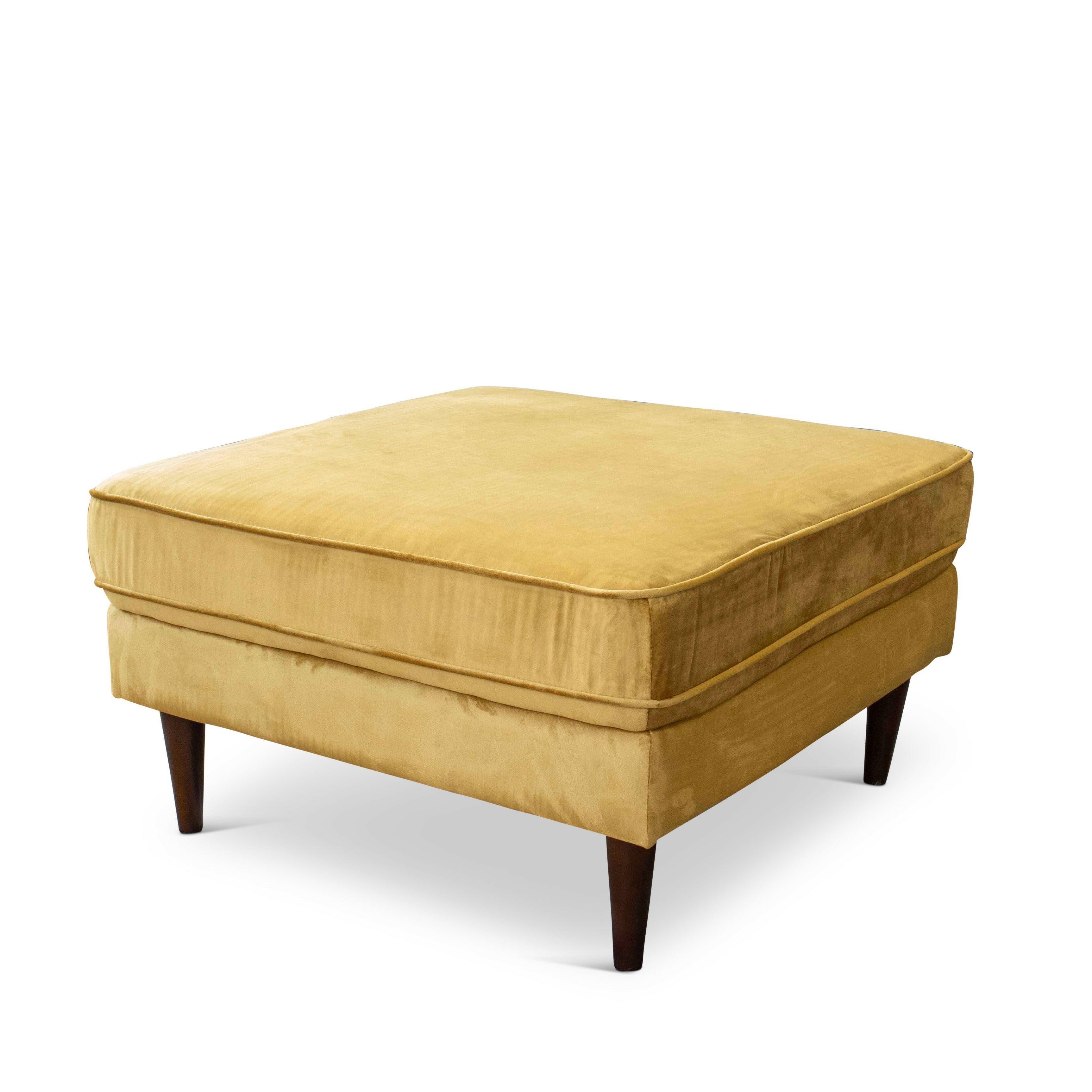 Amber Square Upholstered Ottoman (Yellow Velvet).