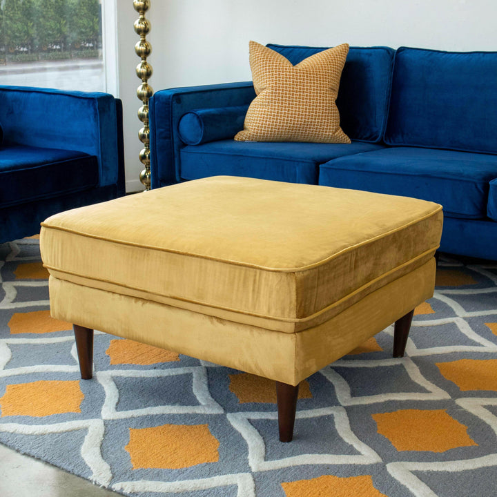 Amber Square Upholstered Ottoman (Yellow Velvet).