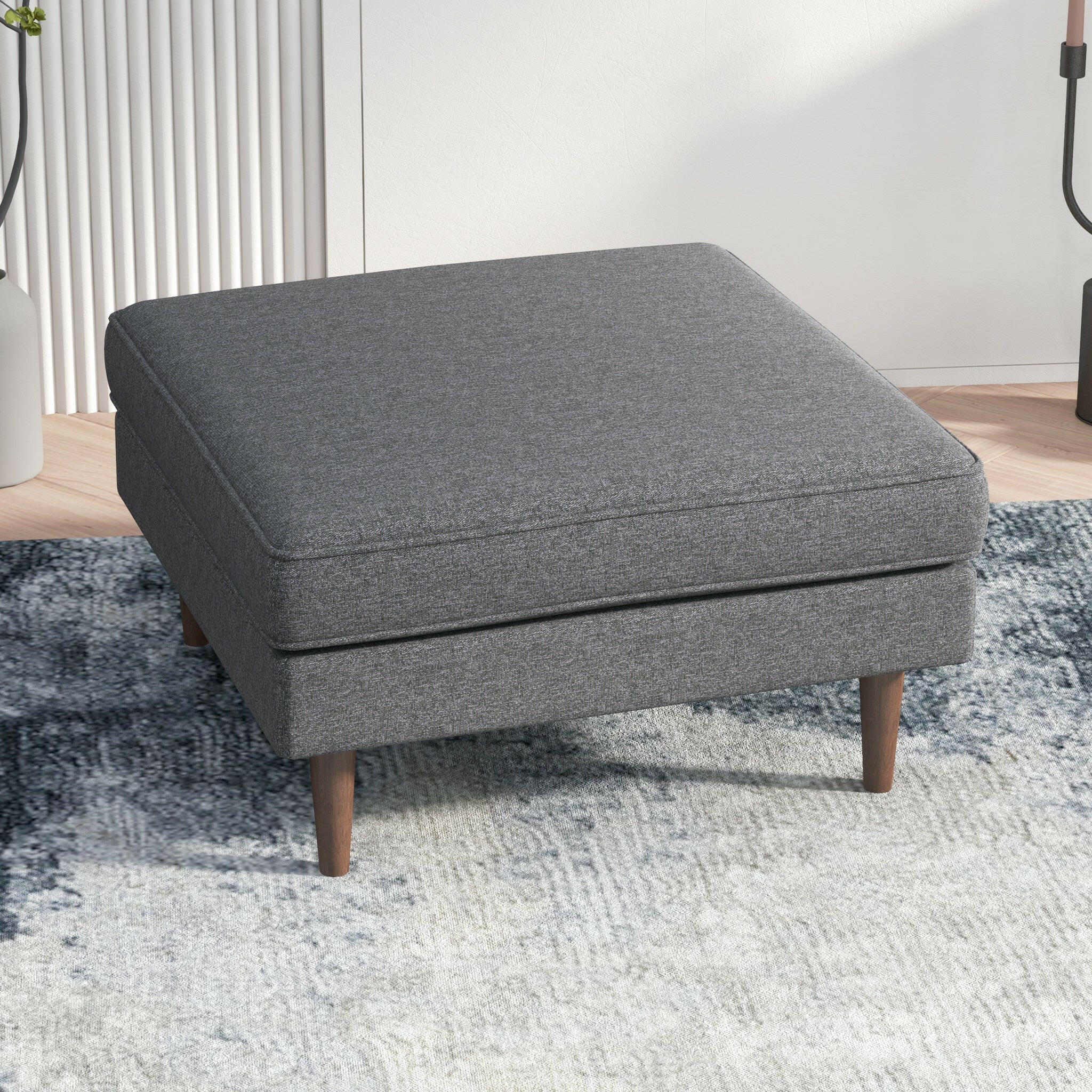 Amber Square Upholstered Ottoman (Seaside Grey).