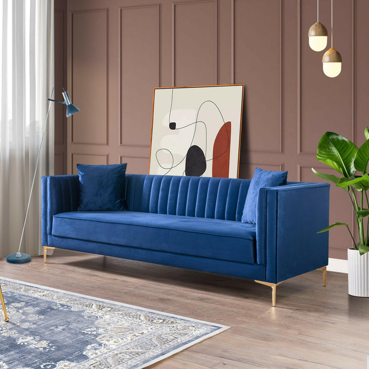 Angelina Sofa 91" (Dark Blue Velvet).