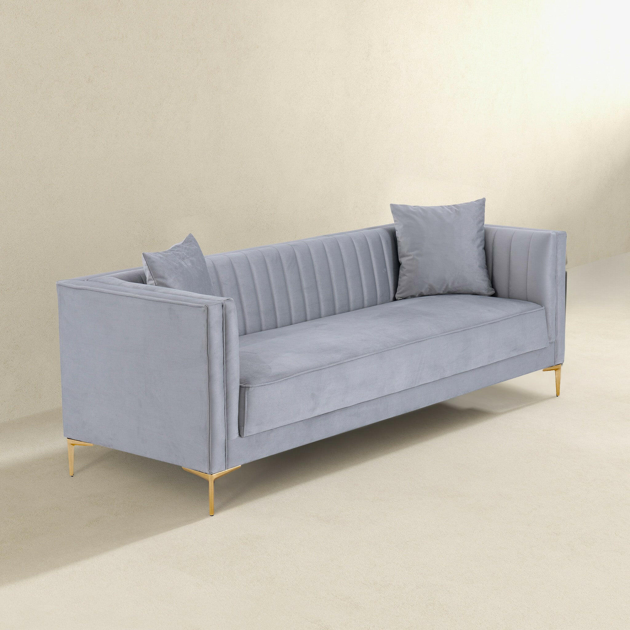 Angelina Sofa 91" (Light Grey Velvet).