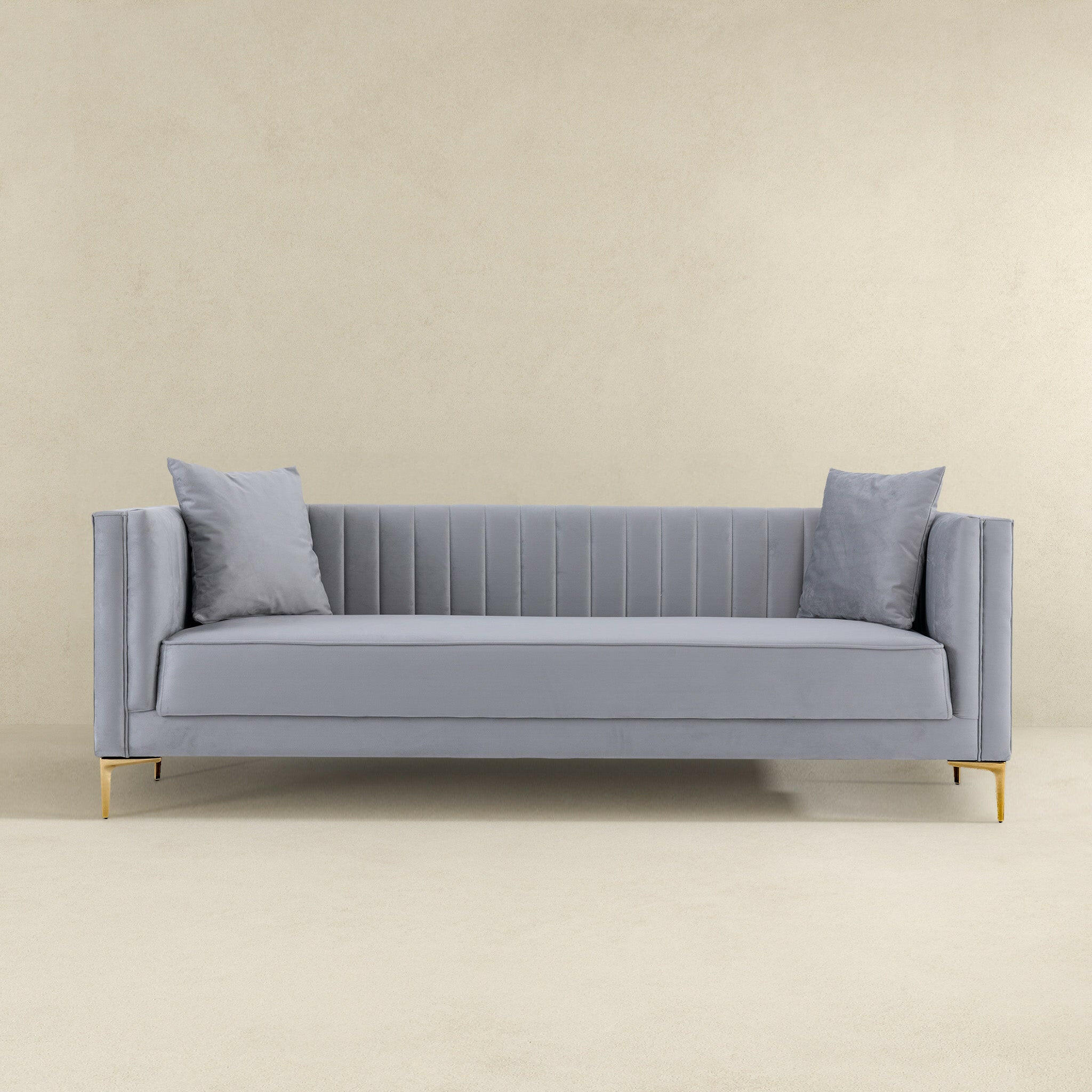 Angelina Sofa 91" (Light Grey Velvet).