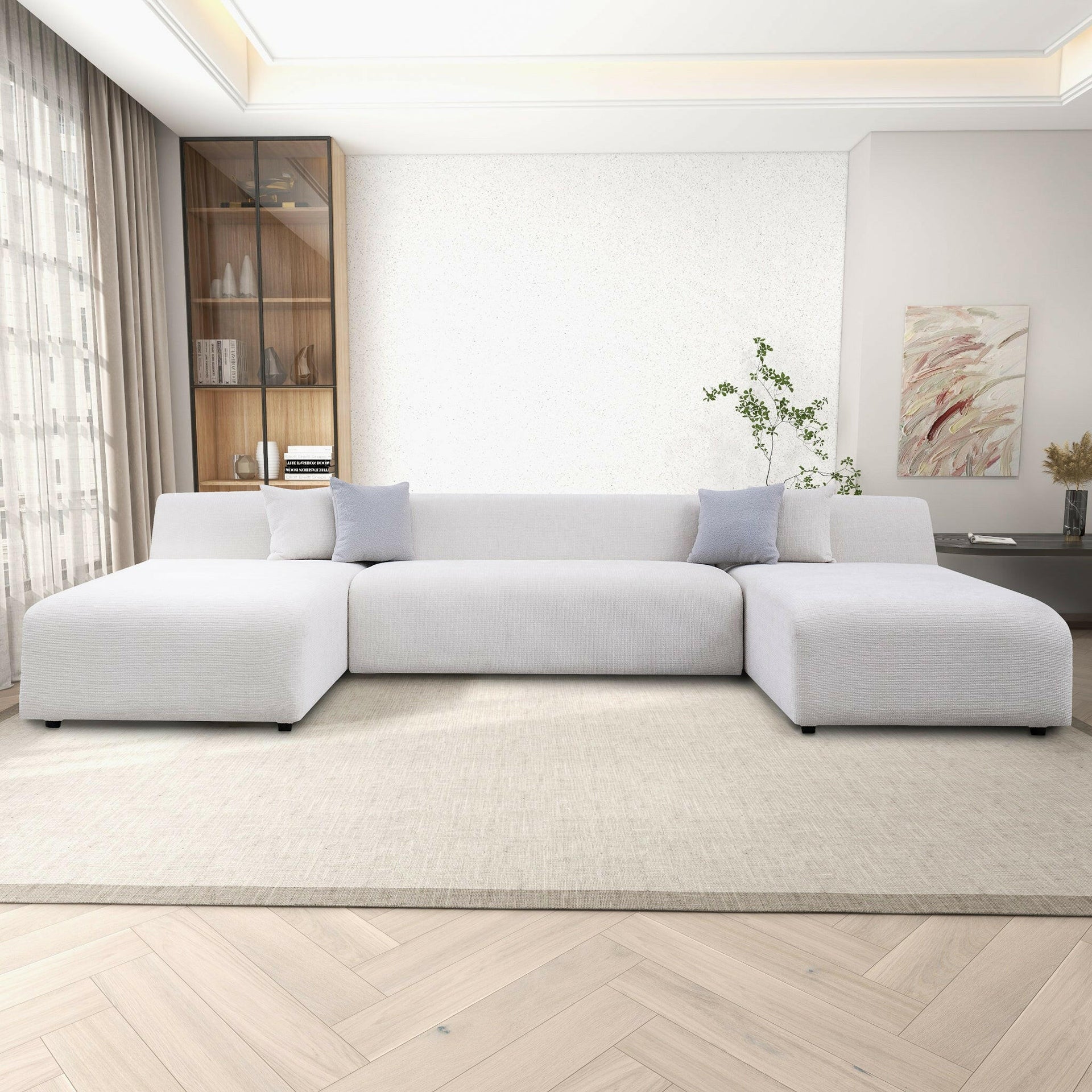 Audrey Cream Chenille U Shape Corner Sofa.