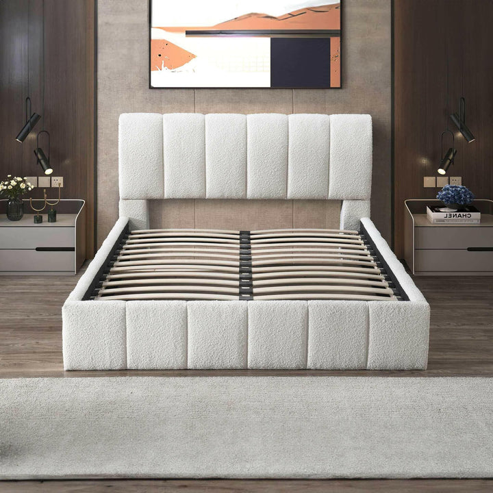 Hilar White Boucle Queen Platform Bed.